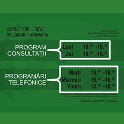 Cabinet ORL Dr. Zaharie Anamaria - Deva, program de funcționare